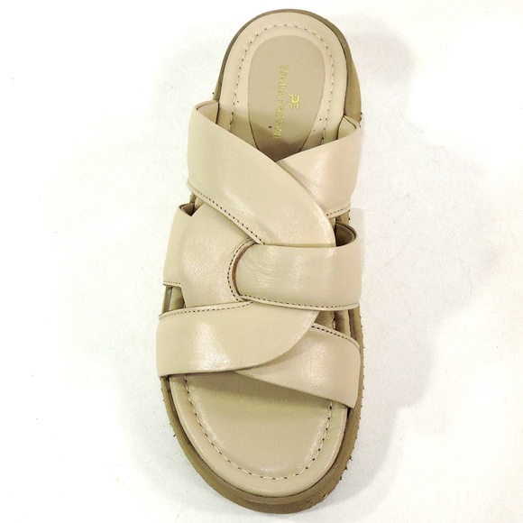 PAOLA FABIANI 🇮🇹 WOMEN'S BEIGE LEATHER COMFORT FLAT PLATFORM MULES - Picture 6 of 7